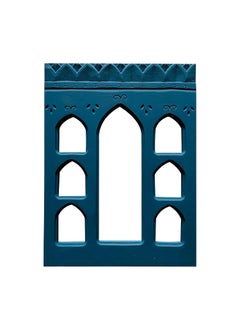 Noor Antique Designs Noor Antique Designs Handcrafted Wooden Wall Panel with Traditional Rajasthani Jharokha Design Decorative Blue Window Frame 16 x 12 Inches Bohemian Wall Art for Living Room Bedroom Teal Colour  - Image 1