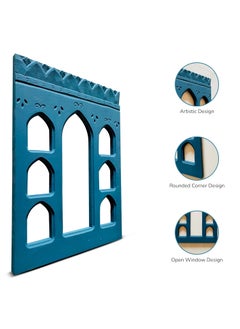 Noor Antique Designs Noor Antique Designs Handcrafted Wooden Wall Panel with Traditional Rajasthani Jharokha Design Decorative Blue Window Frame 16 x 12 Inches Bohemian Wall Art for Living Room Bedroom Teal Colour  - Image 2