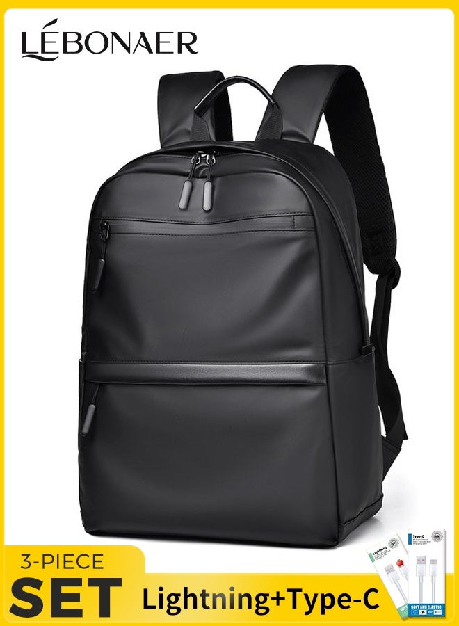 lebonaer SHOULDERS Urban Light Travel Casual Backpack for Men and Women, Water-Resistant Anti-Scratch Durable Nylon Laptop Backpack, Large Capacity 15.6 Inch Computer Bag with Multiple Compartments, Organizational Pockets for Documents, iPad, Water Bottle & Umbrella, Effortless Travel Design with Back Luggage Strap Pass-Through for Suitcase, Smooth Bidirectional Zipper Pulls, Comfortable Padded Handles for Long Carry, Lightweight Daypack for Work, School, College, Commuting, Business Trips, and Outdoor Activities in Black and Gray Color Options. This functional stylish backpack features a modern aesthetic with a front multi-pocket layout, high-density fabric, reinforced stitching, and a sleek profile, embodying a cool and spirit for versatile daily use and short journeys. The backpack's dimensions are 44cm H x 32cm W x 14cm D, weighing only 500g, offering a main compartment, two document pockets, a separate zippered pocket, two front zip pockets, and two side pockets, ensuring your belongin - Image 1
