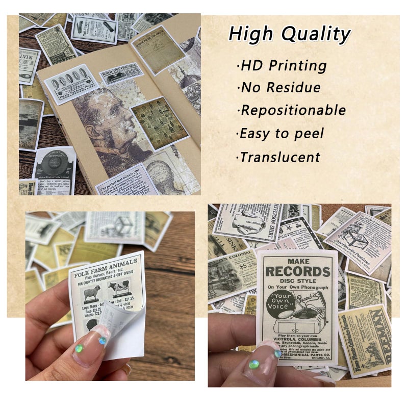 Bomichi Vintage Stickers for Scrapbooking, Retro Newspaper Stickers for Journaling, Decorative Stickers Aesthetic Vinyl Stickers for Junk Journal Diaries Collage DIY Crafts - Image 3