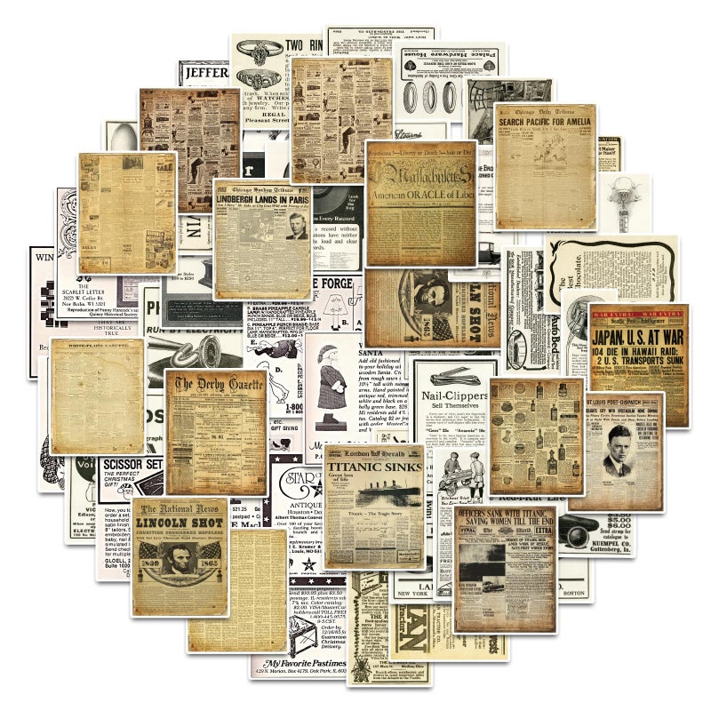 Bomichi Vintage Stickers for Scrapbooking, Retro Newspaper Stickers for Journaling, Decorative Stickers Aesthetic Vinyl Stickers for Junk Journal Diaries Collage DIY Crafts - Image 1