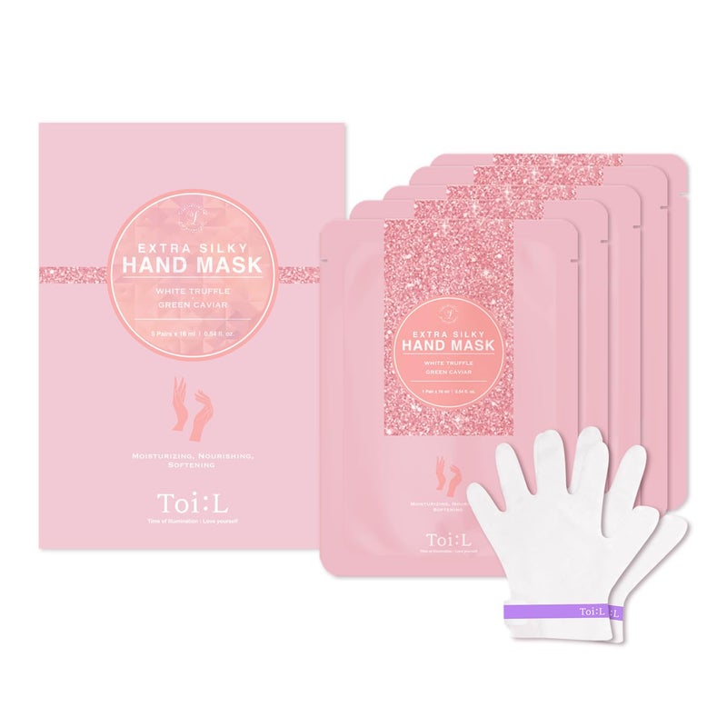 TOI:L Extra Silky Hand Mask 5 Pairs, Korean Moisturizing Gloves for Dry Hands with White Truffle, Green Caviar & Peptides, Repairing Hand Care Treatment for Aging, Cracked, and Dry Skin, Stocking Stuffer - Image 1
