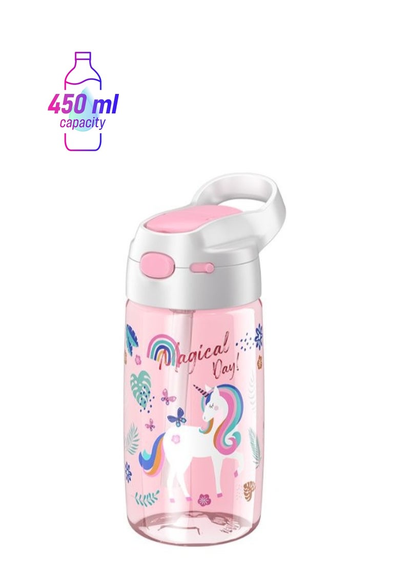 Jeko & Jeko Kids school water Bottle 450 ML Modern BPA Free Eco-Friendly Tritan materials Children Water Bottle Kids Straw Baby Sippy Cup Drink Feeding Bottle Blush Pink  - Image 1