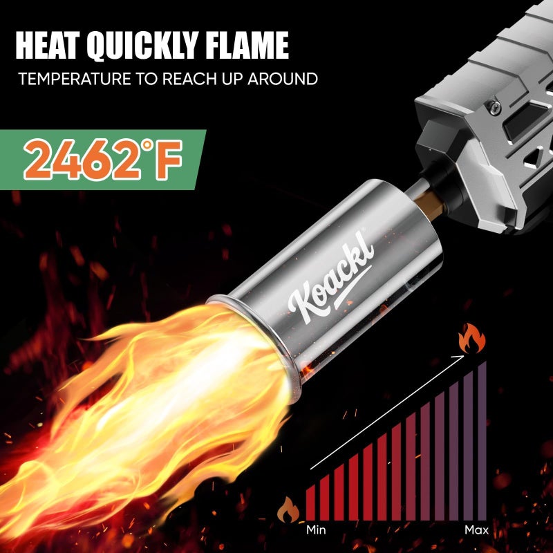 Koackl Powerful Propane Torch Gun 2 Pack, Kitchen Torch with Adjustable Flame, Flamethrower Blow Torch Gun Gas Welding Kits for BBQ, Searing Steak, Camping & Charcoal Torch Lighter(Tank Not Included) - Image 4