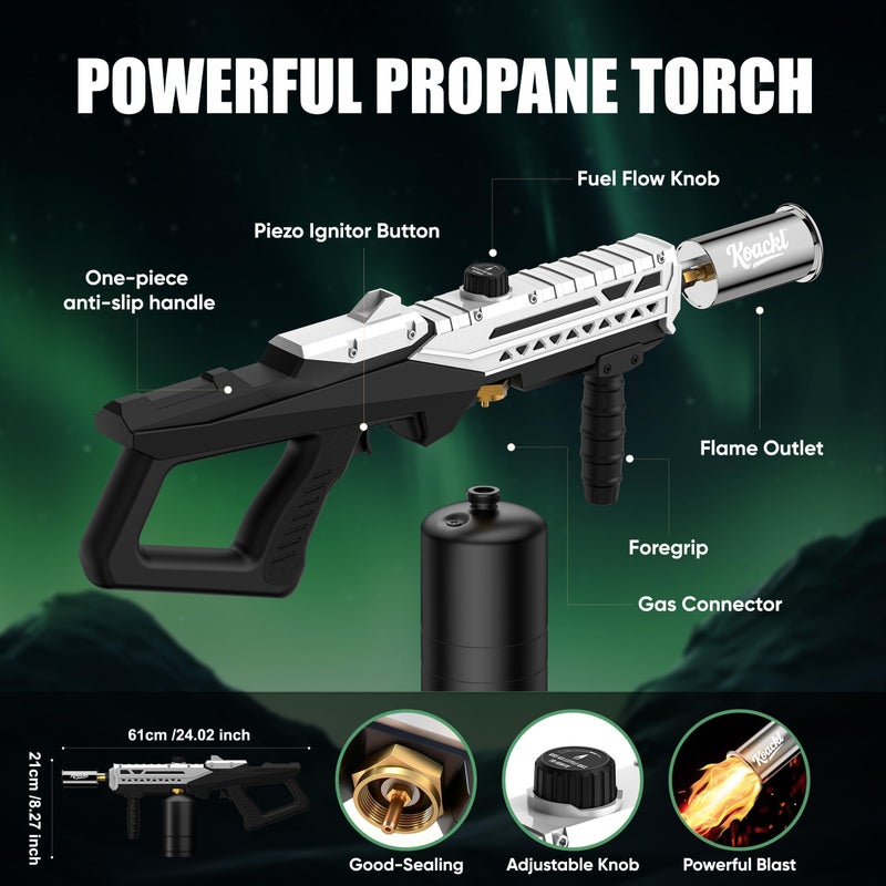 Koackl Powerful Propane Torch Gun 2 Pack, Kitchen Torch with Adjustable Flame, Flamethrower Blow Torch Gun Gas Welding Kits for BBQ, Searing Steak, Camping & Charcoal Torch Lighter(Tank Not Included) - Image 2