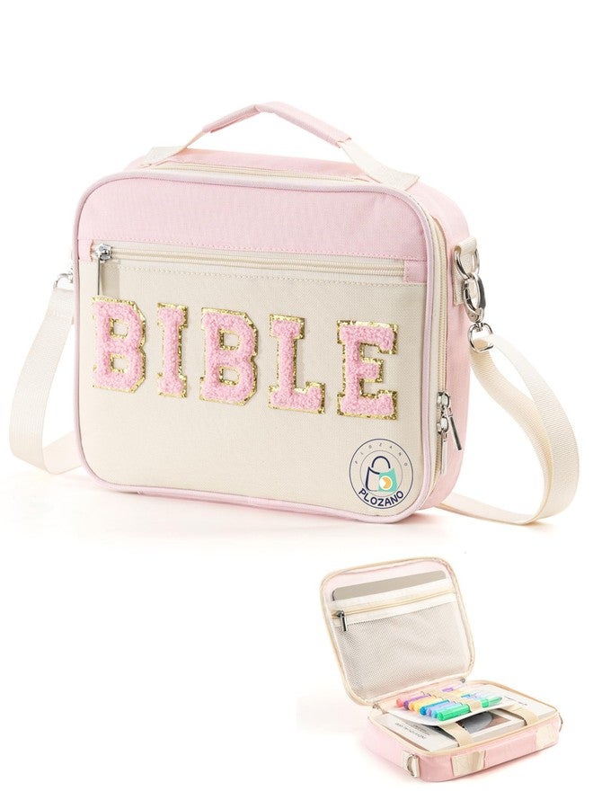 PLOZANO Bible Cover Case for Women, Large Chenille Letter Bible Bag with Shoulder Strap,Pink Bible Carrying Tote Bags for Bible Study Accessories, for Women Lady Teen Grils - Image 1