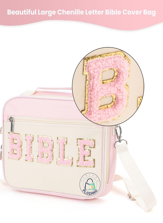 PLOZANO Bible Cover Case for Women, Large Chenille Letter Bible Bag with Shoulder Strap,Pink Bible Carrying Tote Bags for Bible Study Accessories, for Women Lady Teen Grils - Image 3