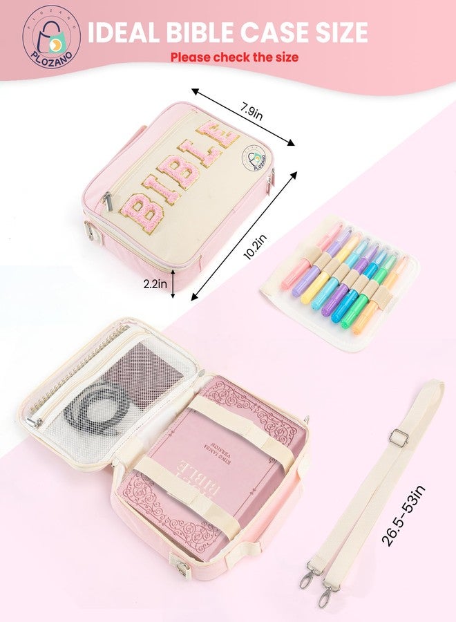 PLOZANO Bible Cover Case for Women, Large Chenille Letter Bible Bag with Shoulder Strap,Pink Bible Carrying Tote Bags for Bible Study Accessories, for Women Lady Teen Grils - Image 5