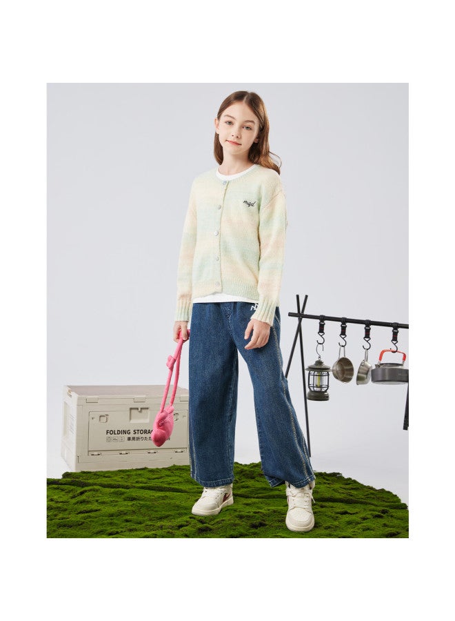 مكد 25 سترة ربيع وخريف جديدة للأطفال، كنزة للبنات، قطعة علوية للأطفال متوسطة إلى كبيرة، ملابس محبوكة للفتيات الكبيرات، أنيقة - Image 1