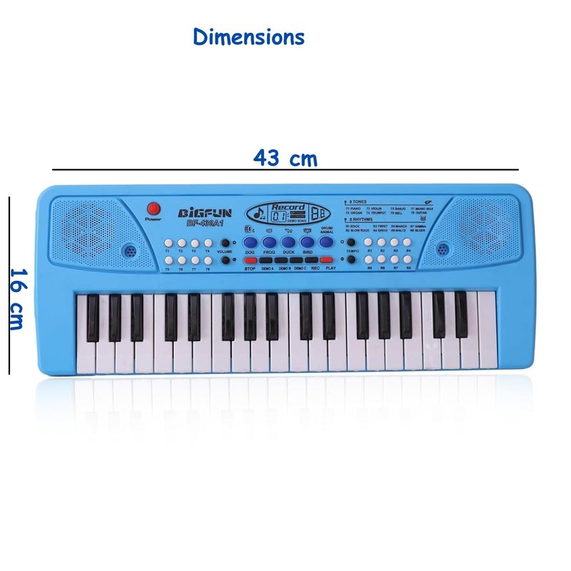 Braintastic بيانو أطفال مع ميكروفون، 37 مفتاح، 8 إيقاعات، 8 نغمات مع 6 ديمو مدمجة وميزة تسجيل الأغاني للأولاد والبنات (أزرق) - Image 2