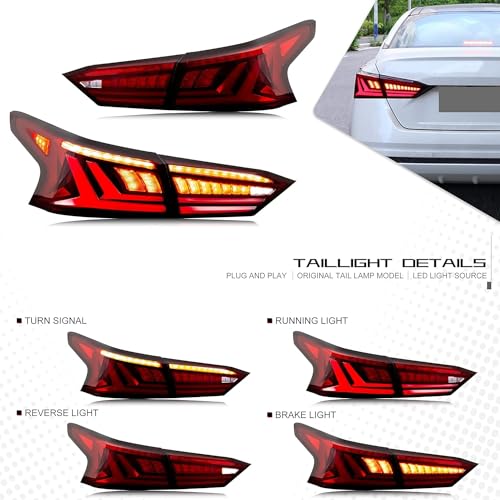 inginuity time أضواء خلفية حمراء LED من إنجينيتي تايم لنيسان ألتيما 2019 2020 2021 2022 2023 مع رسوم متحركة عند التشغيل ومؤشر تسلسلي لمجموعة المصابيح الخلفية - Image 2
