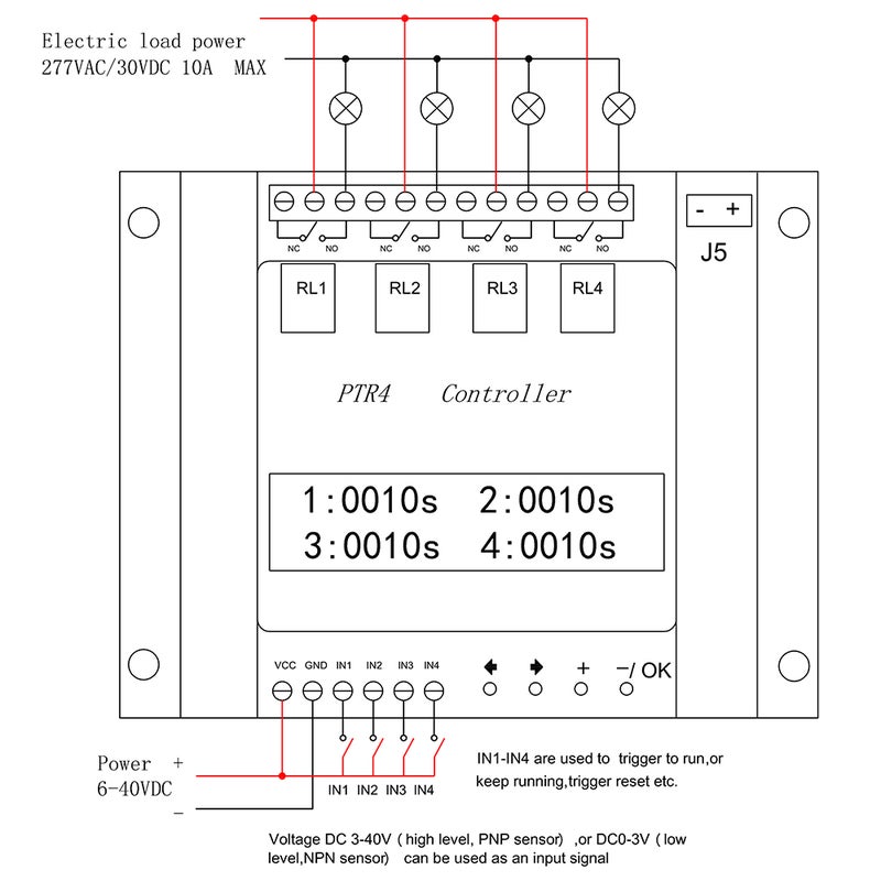 DC6-40V 4-Channel Programmable Digital Time Relay Timer Controller Delay Switch Module Independent Timing Cycle LCD Display - Image 3