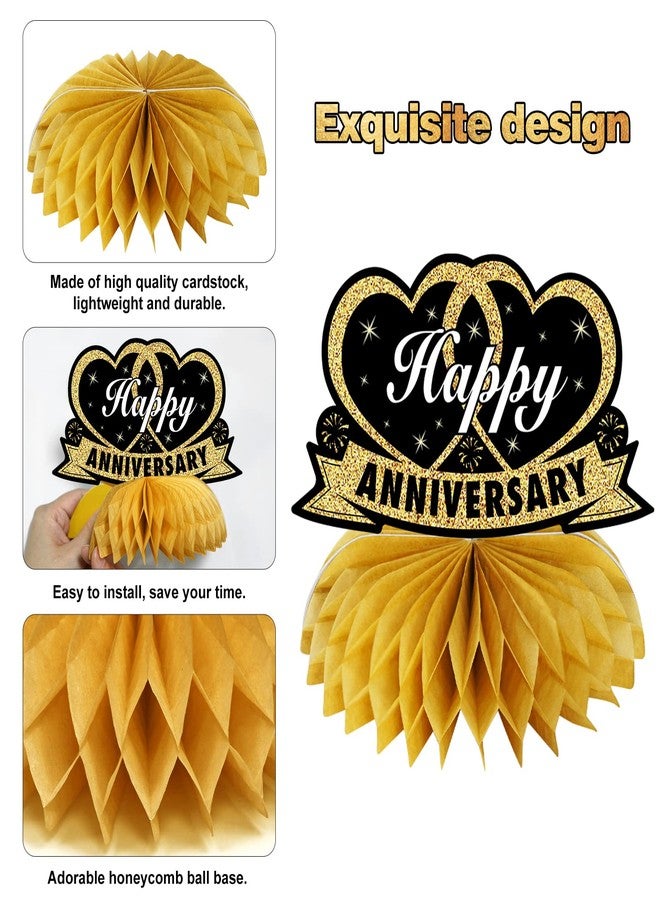 Bumqviy 8Pcs Happy Wedding Anniversary Decorations Table Honeycomb Centerpieces, Anniversary Theme Party Supplies for Adult, Black Gold 10th 20th 30th 40th 50th 60th Anniversary Table Sign Decor - Image 5