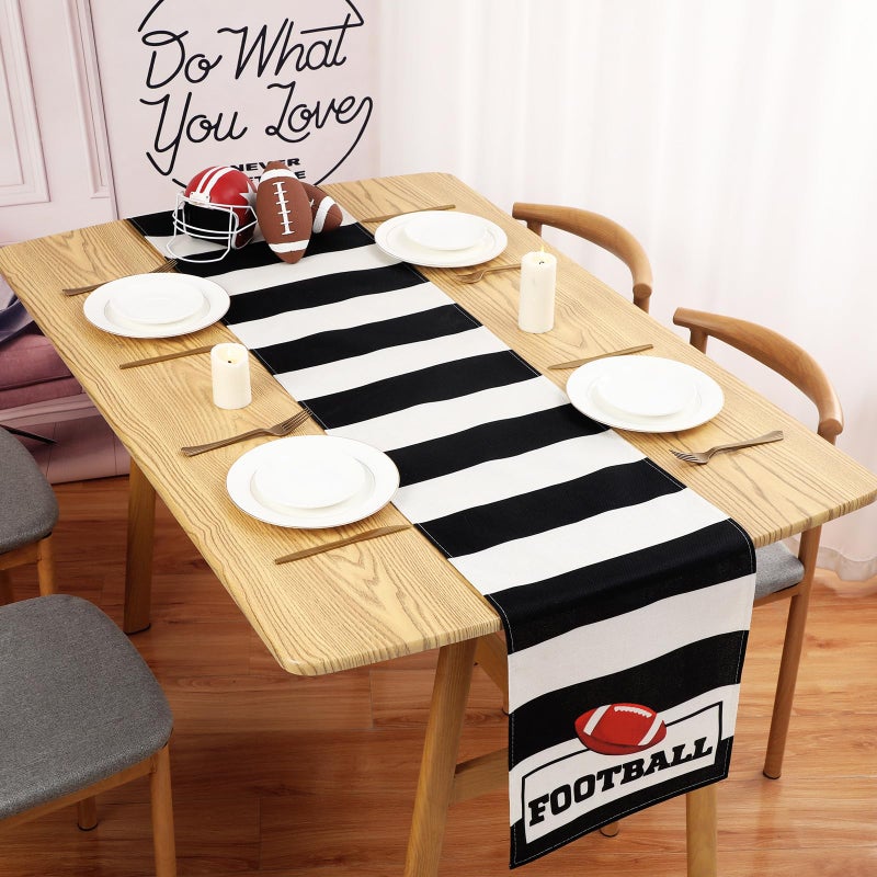 Sliner 4 Pcs Football Table Runner Football Centerpieces for Table Football Themed Party Decor Football Centerpieces for Boy Sports Football Party Football Kitchen Dining Table Runner 13 x 71 Inch - Image 4