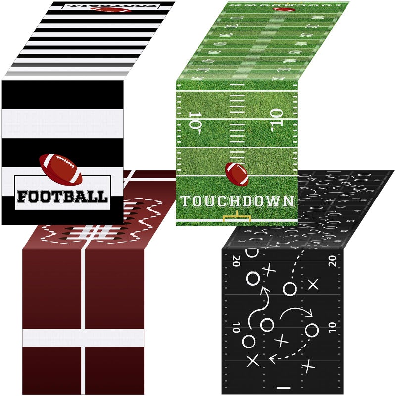 Sliner 4 Pcs Football Table Runner Football Centerpieces for Table Football Themed Party Decor Football Centerpieces for Boy Sports Football Party Football Kitchen Dining Table Runner 13 x 71 Inch - Image 1