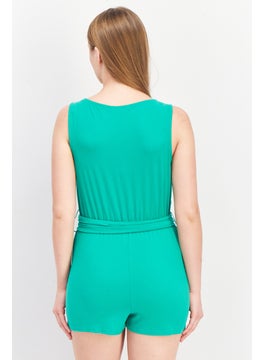 BB Dakota by Steve Madden Women Belted Surplice Neck Solid Playsuit, Green  - Image 4