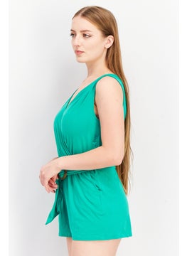 BB Dakota by Steve Madden Women Belted Surplice Neck Solid Playsuit, Green  - Image 3
