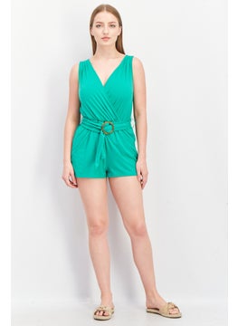 BB Dakota by Steve Madden Women Belted Surplice Neck Solid Playsuit, Green  - Image 2