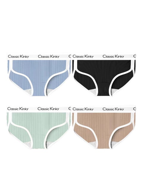 Zeemey 4-Piece Cotton Sport Bikini Breathable Panties Low Waist Fashionable Ladies Charming Thick Bottom