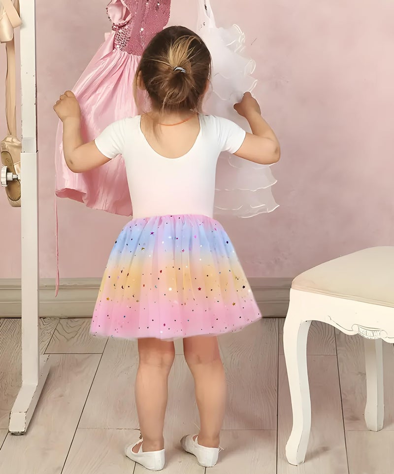 Jastore Girls Layered Rainbow Tutu Skirt Dance Dress Ruffle Tiered Clubwear(Peach+Pink,2-6 Years) - Image 3