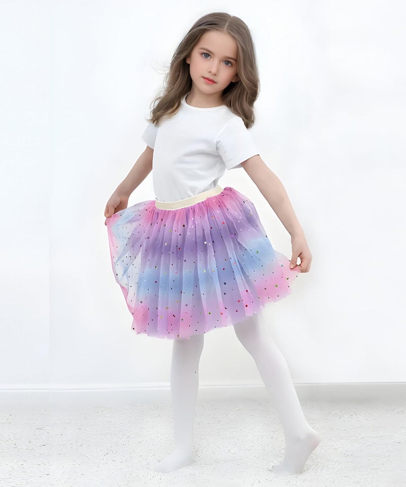 Jastore Girls Layered Rainbow Tutu Skirt Dance Dress Ruffle Tiered Clubwear(Peach+Pink,2-6 Years) - Image 2