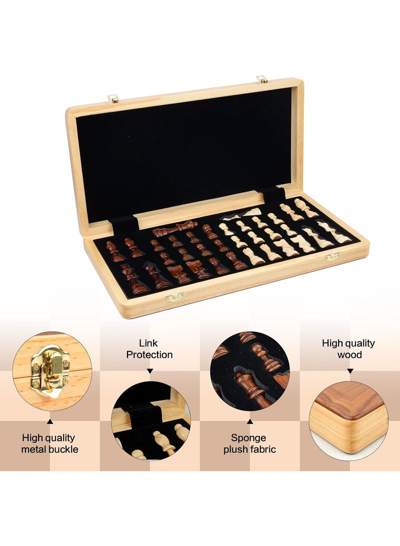 Bluejw Wooden Chess Set with Folding Board and Chess Piece Storage Slot, Handmade Portable Travel Chess Game Sets for Kids Adults Beginner and Pros, Non-Magnetic, 2 Extra Queens - Image 5