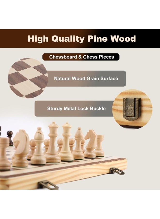 Bluejw Wooden Chess Set with Folding Board and Chess Piece Storage Slot, Handmade Portable Travel Chess Game Sets for Kids Adults Beginner and Pros, Non-Magnetic, 2 Extra Queens - Image 4