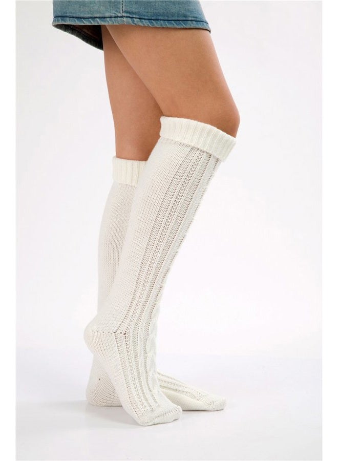 SherryDC Women's Cable Knit Long Boot Stocking Socks Knee High Winter Leg Warmers, 149white, One size - Image 2