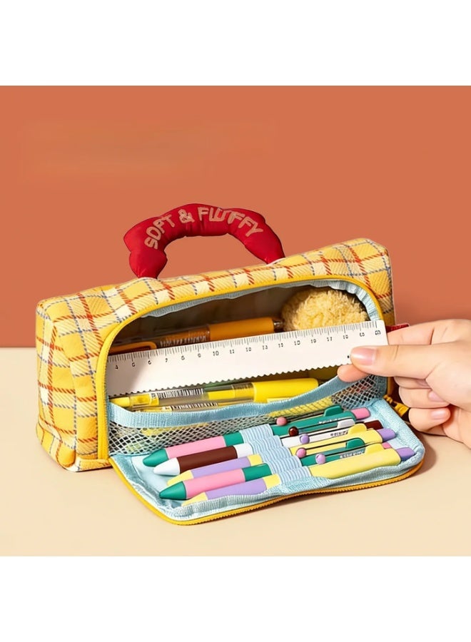 Kids Pencil Case Color-Block Hand-Carry Large Capacity Lightweight Wear-Resistant Easy-to-Clean School Supplies - Image 2