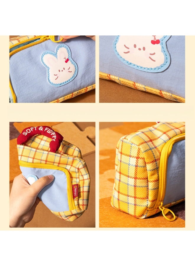 Kids Pencil Case Color-Block Hand-Carry Large Capacity Lightweight Wear-Resistant Easy-to-Clean School Supplies - Image 3