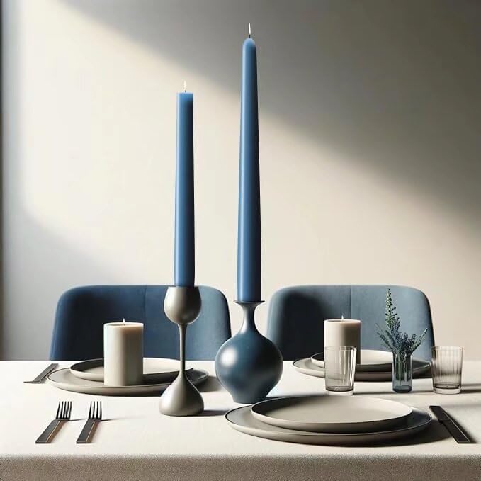 pickood Pickood 12-Inch Tall Dripless Taper Candles Set of 4 - Classic Blue Tapered Candles  Perfect for Spring - Smokeless  Unscented  Long Burning - Hand Poured  Colored Tall Candlesticks - Dark Blue  - Image 4