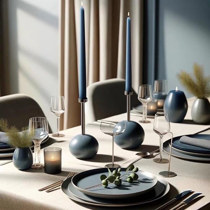 pickood Pickood 12-Inch Tall Dripless Taper Candles Set of 4 - Classic Blue Tapered Candles  Perfect for Spring - Smokeless  Unscented  Long Burning - Hand Poured  Colored Tall Candlesticks - Dark Blue  - Image 5