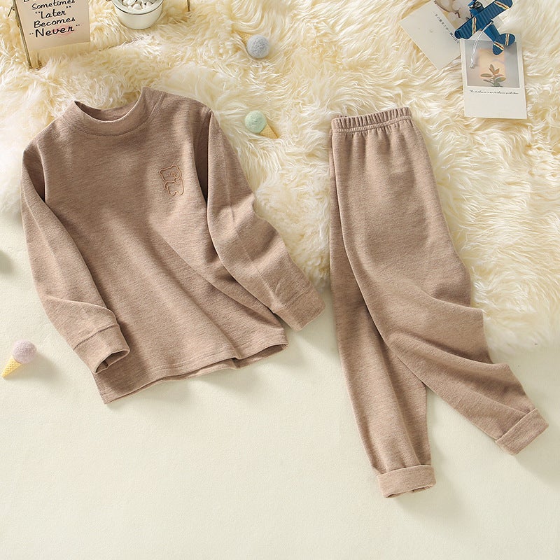 Children'S Warm Home Clothes Suit Mid-Collar Colorful Autumn Clothes And Pants Two-Piece Solid Color Children'S Thermal Underwear - Image 1