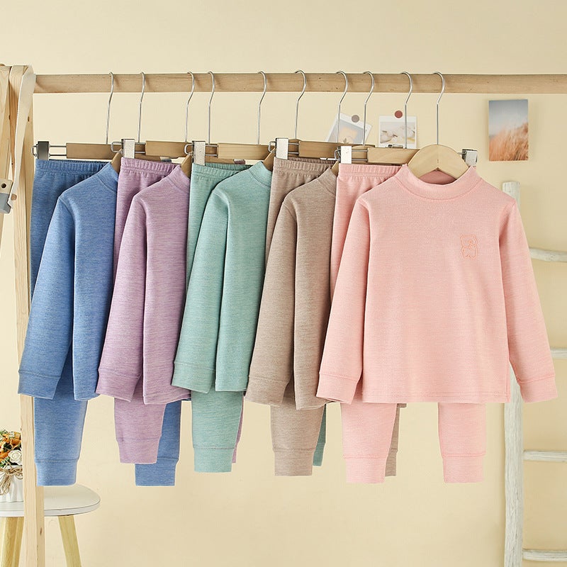 Children'S Warm Home Clothes Suit Mid-Collar Colorful Autumn Clothes And Pants Two-Piece Solid Color Children'S Thermal Underwear - Image 4