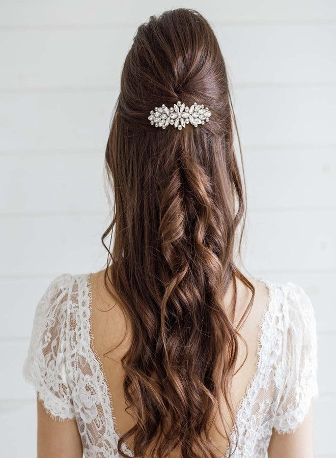 EVER FAITH Bridal Crystal Barrette Clip for Women, Weadding Gorgeous Simulated Pearl Marquise Hair Accessories for Bride Bridesmaid Clear Silver-Tone - Image 2