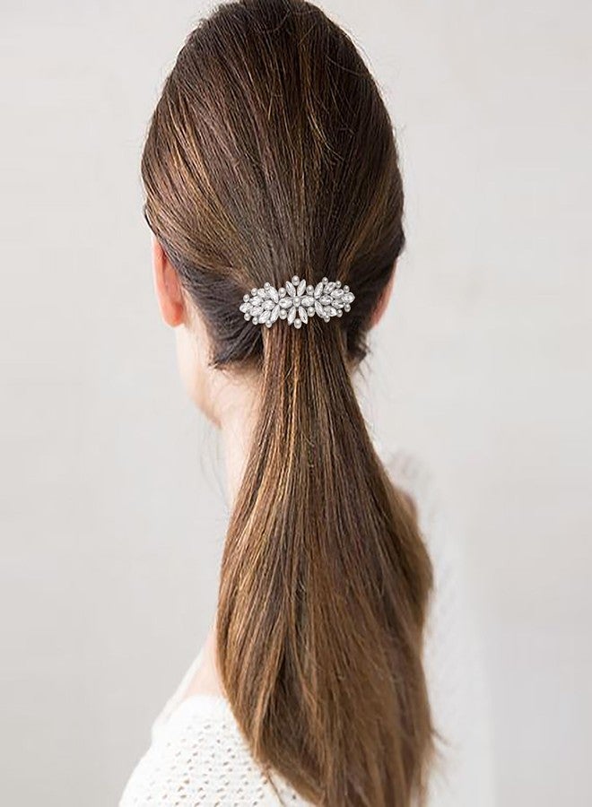 EVER FAITH Bridal Crystal Barrette Clip for Women, Weadding Gorgeous Simulated Pearl Marquise Hair Accessories for Bride Bridesmaid Clear Silver-Tone - Image 3