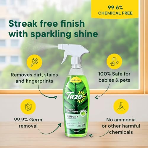 Tazo Window & Glass Cleaner Liquid Spray (500ML Pack of 2), Biodegradable & Plant-Based Cleaner With No Harmful Chemicals, Removes Dirt, Stains & Fingerprints, Removes 99.99% Germs, Baby & Pet Safe - Image 3