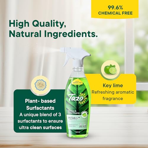 Tazo Window & Glass Cleaner Liquid Spray (500ML Pack of 2), Biodegradable & Plant-Based Cleaner With No Harmful Chemicals, Removes Dirt, Stains & Fingerprints, Removes 99.99% Germs, Baby & Pet Safe - Image 4