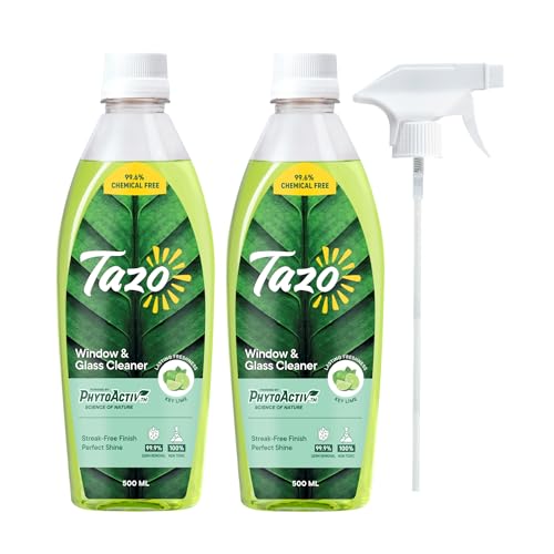 Tazo Window & Glass Cleaner Liquid Spray (500ML Pack of 2), Biodegradable & Plant-Based Cleaner With No Harmful Chemicals, Removes Dirt, Stains & Fingerprints, Removes 99.99% Germs, Baby & Pet Safe - Image 1