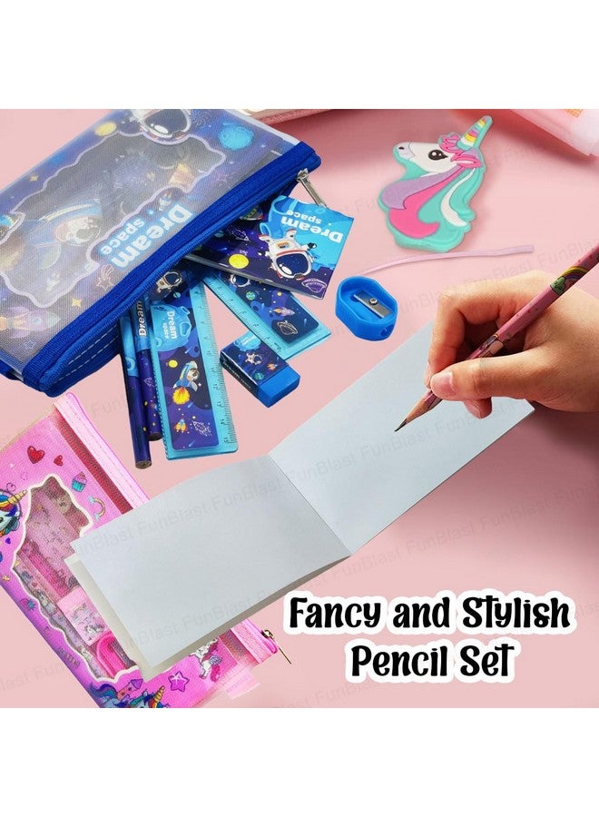 FunBlast Stationary Set for Kids Pencils Set, Sharpener ,Erasers and Scale for Kids, Kawaii Stationary Set, Birthday Return Gift, Unicorn & Space Theme Stationary Items Set of 2 (Combo),Multicolor - Image 4