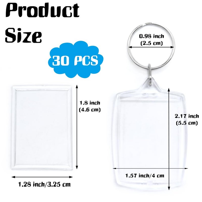 Baaxxango 30 pcs Acrylic Photo Frame Keyring,2.16 x 1.5 Inch/5.5 x 4 cm Personalized Keychains,Clear Picture Keychain as Gift,Suit for Artwork - Image 2