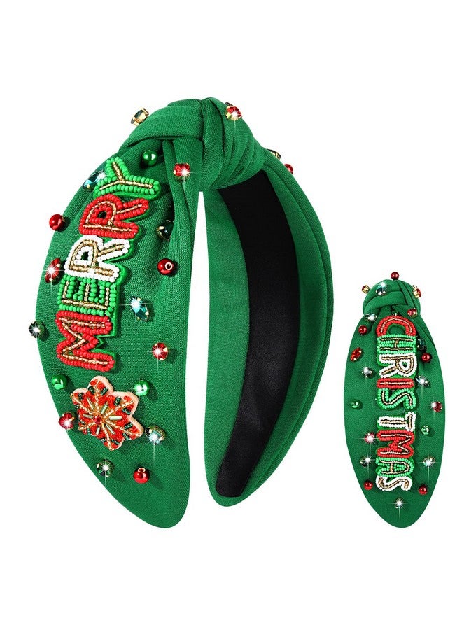 سيالكسهيني عصابة رأس عيد الميلاد للنساء إكسسوارات عطلة عيد الميلاد شجرة عيد الميلاد المزينة بالخرز ندفة الثلج Hohoho عصابة رأس معقودة باللون الأحمر والأخضر واللؤلؤ الكريستالي عصابة رأس بعقدة علوية هدايا الأعياد الاحتفالية (عيد ميلاد سعيد 3) - Image 1