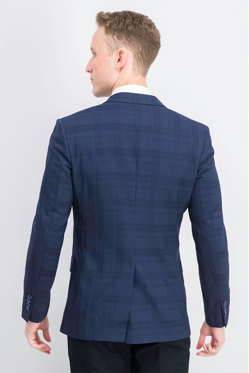 Paul Smith Men Regular Fit Plaid Semi Formal Blazer, Navy - Image 3
