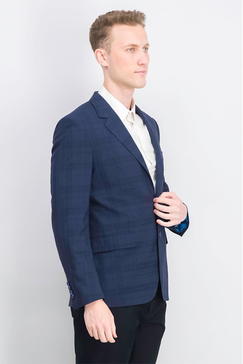 Paul Smith Men Regular Fit Plaid Semi Formal Blazer, Navy - Image 4