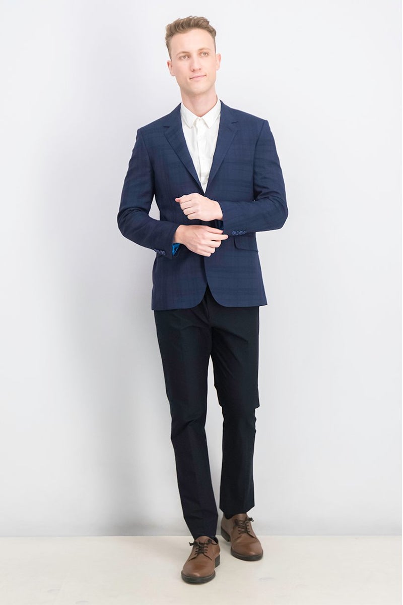 Paul Smith Men Regular Fit Plaid Semi Formal Blazer, Navy - Image 2