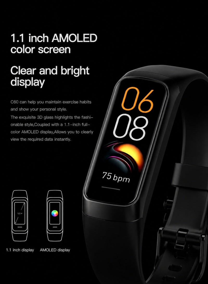 LIGE AMOLED Color Screen Sport Fitness Tracker Bracelet for Men Waterproof  Lightweight Smart Band Body Temperature Heart Rate Monitor Exercise Tracking Black - Image 5