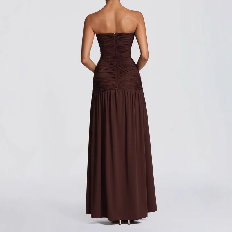 2026 New Strapless Ruched Waist Slit Dress Fashion Dress - Image 4