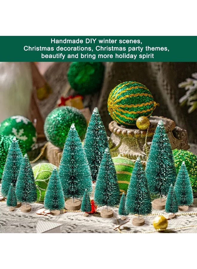 Hatisan 30 قطعة من أشجار عيد الميلاد الصغيرة - أشجار عيد الميلاد الاصطناعية بأشجار فرش الزجاجات، أشجار الثلج من السيزال مع قاعدة خشبية لتزيين عيد الميلاد، حفلات، ديكور منزلي، زينة حرفية (أخضر) - Image 3