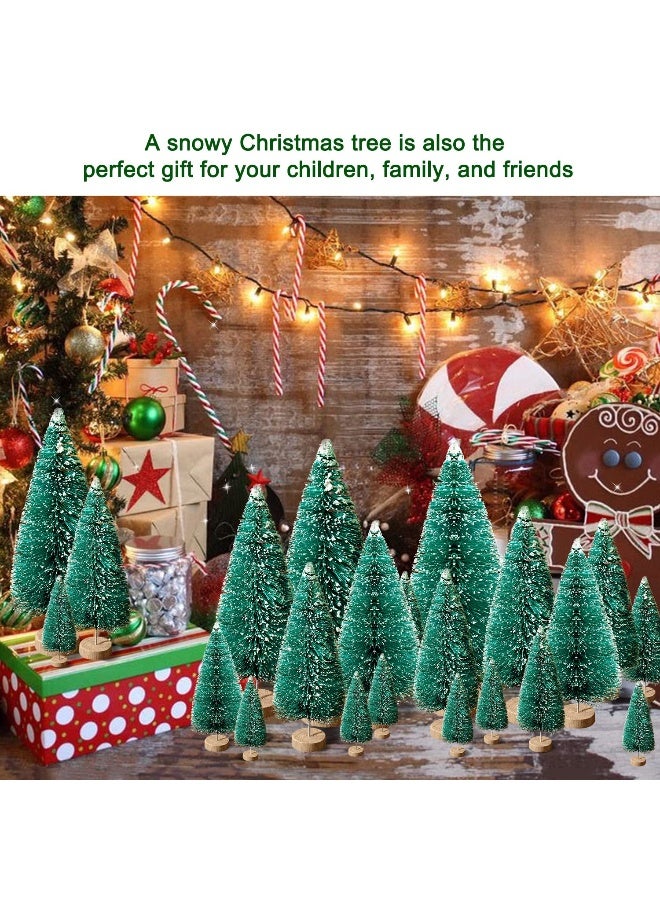 Hatisan 30 قطعة من أشجار عيد الميلاد الصغيرة - أشجار عيد الميلاد الاصطناعية بأشجار فرش الزجاجات، أشجار الثلج من السيزال مع قاعدة خشبية لتزيين عيد الميلاد، حفلات، ديكور منزلي، زينة حرفية (أخضر) - Image 4