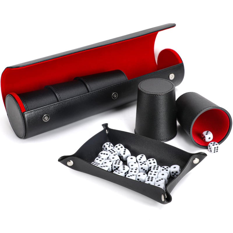 ImnBest Party Games Leather Dice Cup Set 5 Dice Cups25 Dice1 Folding Tray Exclusive Storage and Transport Case Made of Faux - Image 3